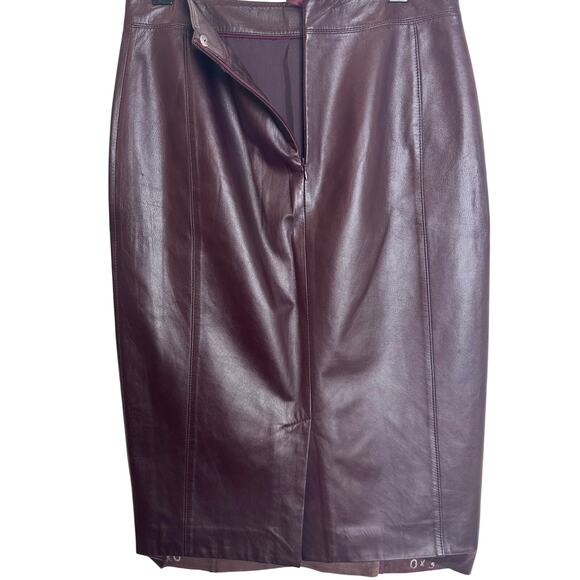 Brooks Brothers Leather Pencil Skirt Women’s Size 0 Burgundy Genuine Lined - Picture 3 of 16